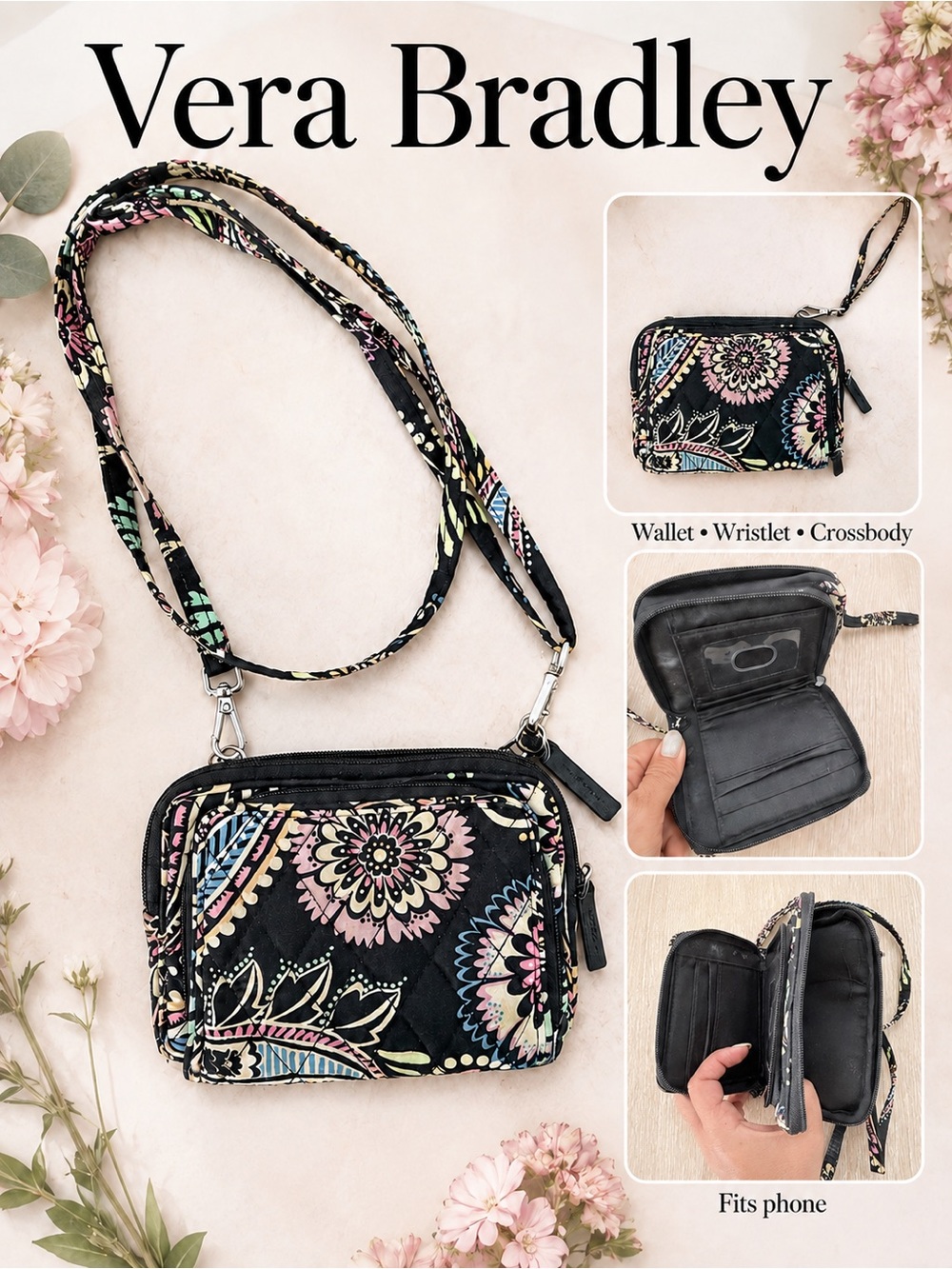 Vera Bradley Convertible Crossbody Wristlet Wallet Bandana Swirl
